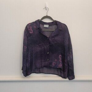 Carol Anderson Petite Sheer Purple Floral Blouse Button Front Lightweight Top
